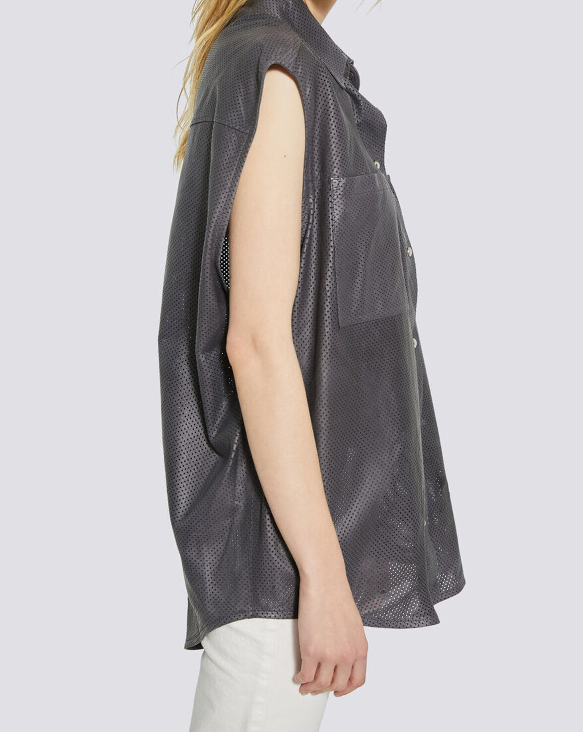 ACANTHI OVERSIZED SLEEVELESS LEATHER SHIRT image number null
